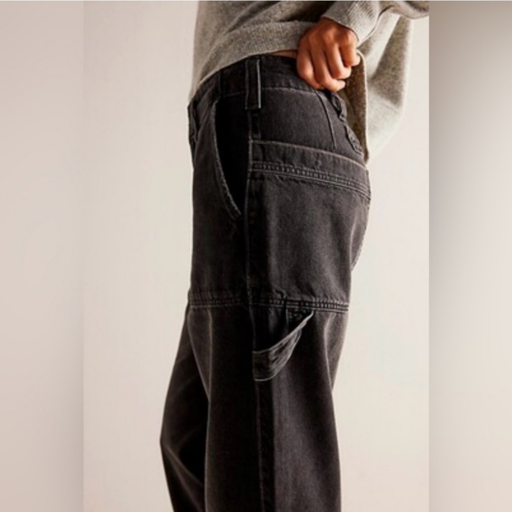 Free People Major Leagues Black Wide Leg Cuff Jeans Size 26 - Picture 5 of 15